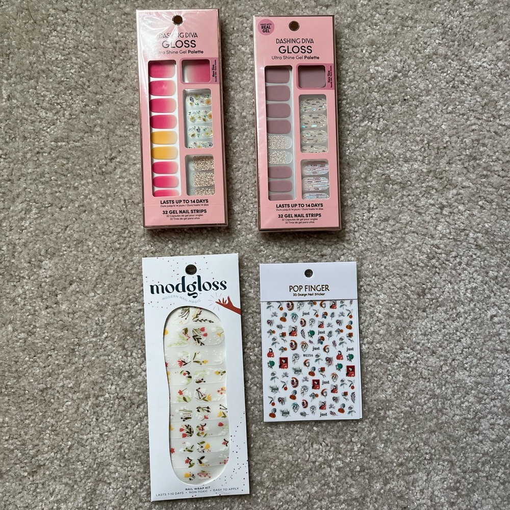 Dashing Diva and Modgloss Nail Art Wrap Sets and Pop Finger Stickers Brand New!